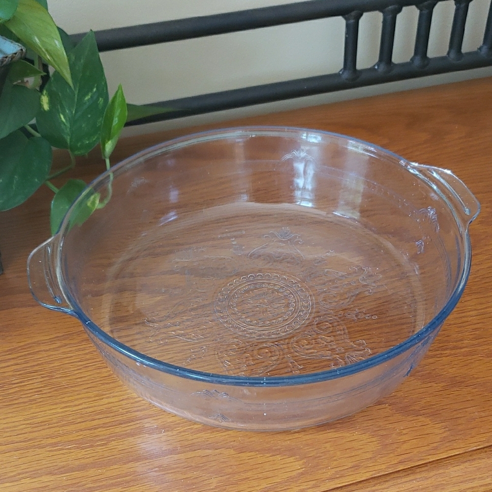 Vtg Fire-King Sapphire Blue Casserole Dish with Handles- 10 3/4" Diameter